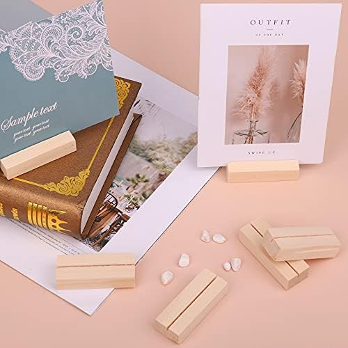 SAVITA 12 Pcs Wood Place Card Holders, Wooden Postcard Holder Acrylic Sign Stand for Party Decoration Location Small Table Menu Cards Holders Photo Display Stand