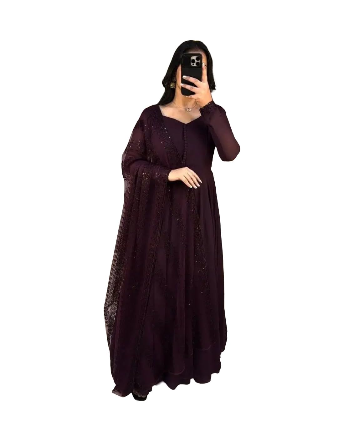 Brown Embroidery Gowan with Dupatta (in, Alpha, L, Regular, Pink)