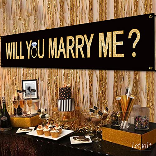 Image of Letjolt Proposal Banner Will You Marry Me Ring Banner 6Feet | Propose Decorations Supplies for Marriage Signs Valentine's Day Engagement Outdoor Party Backdrop