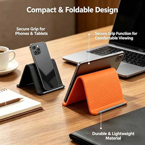 Silicone Phone Stand with Aluminum, Flexible Foldable Phone Holder, Bendable Adjustable Anti-Slip Desktop Stand for Phone Tablet Laptop, Portable Rollable Multi-Angle Stand for Home (Black) by Generic - Used condition - Image 4