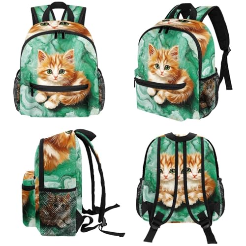 Sac à dos d'école pour la maternelle chat vert multicolore 25cm