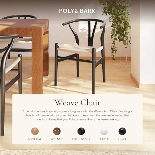 Image of POLY & BARK Weave Dining Chair - Mid-Century Modern Wishbone Dining Chair with Arms, Solid Wood Frame, Indoor Use - Black - Single - Ideal for Dining Room, Kitchen or Stylish Accent Setting
