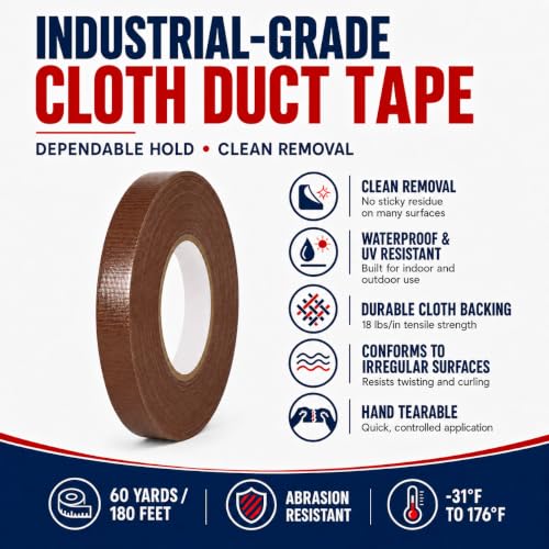 Image of GGR Supplies CDT-36 Brown Cloth Duct Tape, 2 Inch x 60 Yards | Industrial Grade; Waterproof and UV Resistant; Clean Removal With No Sticky Residue; Repairs, Packaging, Bundling and Sealing