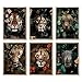 Produktbild AllBlue Dschungel-Safari-Tier Poster Set 6 Löwe, Tiger, Leopard, Porträt Bilder Wohnzimmer Deko Schlafzimmer Pictures Home Deko (schwarz, grün, rot, A4 21x29.7cm ohne Rahmen)
