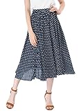 Allegra K Women's Flowy A-Line Polka Dots Print Elastic Waist Flare Swing Midi Skirt Medium Blue