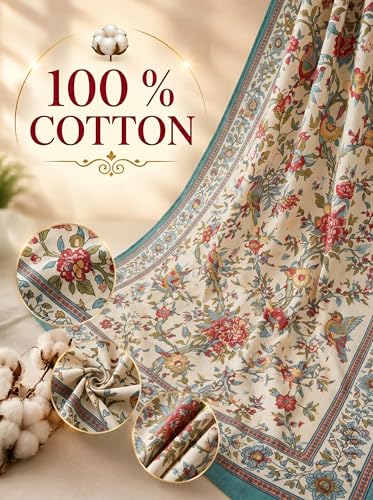 Image of Mafatlal 144 TC Heritage Single Size Bedsheet | (90x60 inches) 100% Cotton Flatsheet Twin Size with Pillow Cover| Super Soft Bed Sheet | Floral Design | Beige