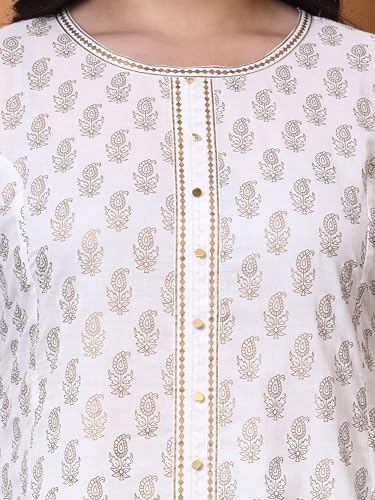 Image of Yash Gallery Women's Cotton Relaxed Fit Anarkali Plus Size Gold Printed Kurta