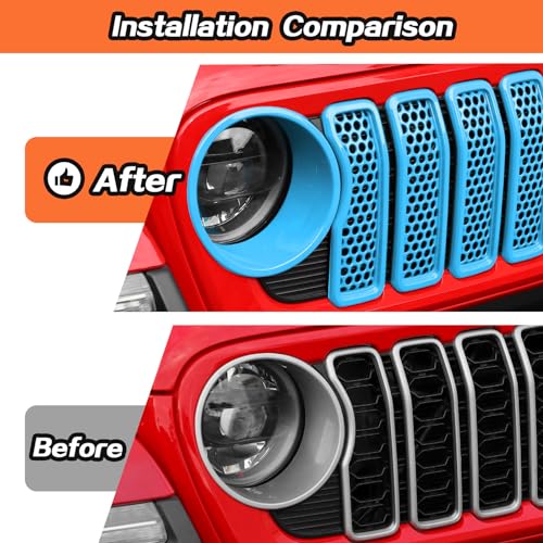 Image of JeCar Mesh Grill Inserts & Headlight Covers Fit for 2024+ Jeep Wrangler JL Grill Covers Trim Accessories (9pcs Light Blue)