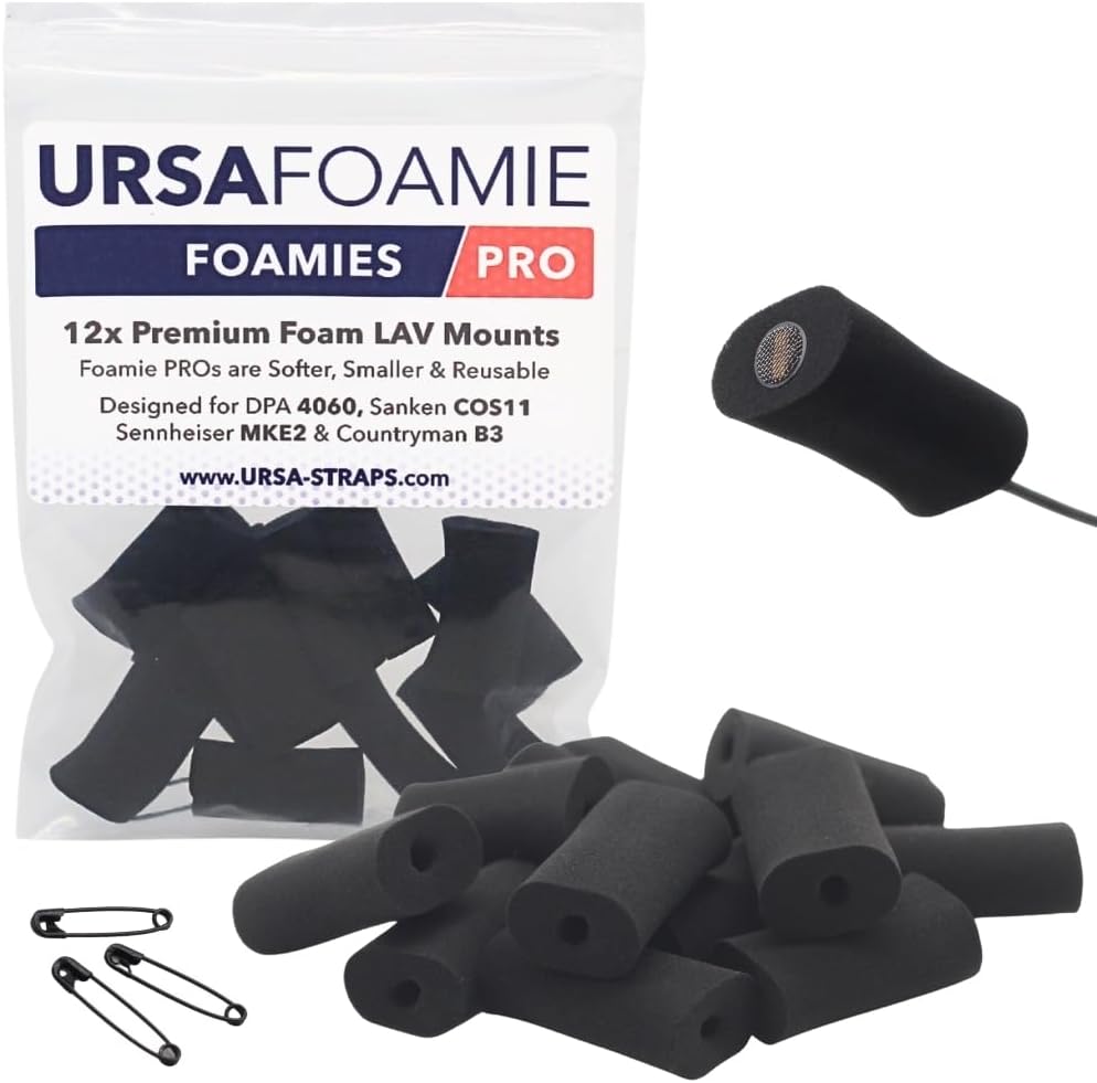 URSA Foamies Pro - Pack of 12 (Black) | Soft Foam Mounts for Wireless Lavalier Mics | Microphone Foam Covers | Stick Directly to Skin or Costume | Fits Most Microphone Brands | Lav Mic Accessories