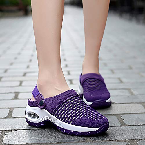 Image of Trsorini Mules Clogs for Women Summer Air Cushion Platform Mesh Mules Sneaker Sandals for Female Lightweight Beach Shoes Outdoor Slippers Walking Shoes