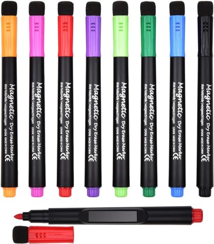 Browill [UPGRADED] 8 Pack Magnetic Dry Erase Markers, Low Odor White Board Markers 123456789