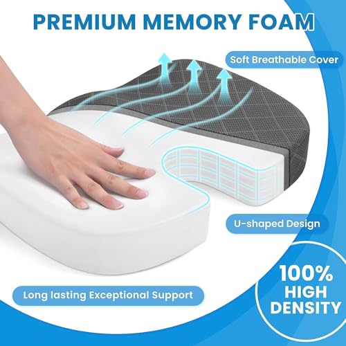 Image of Memory Foam Coccyx Seat Cushion for Tailbone Pain | 2 Years Warranty | Sciatica, Back Pain Relief - Orthopedic Chair Cushions for Sitting(14 X 18 X 2.5) Grey