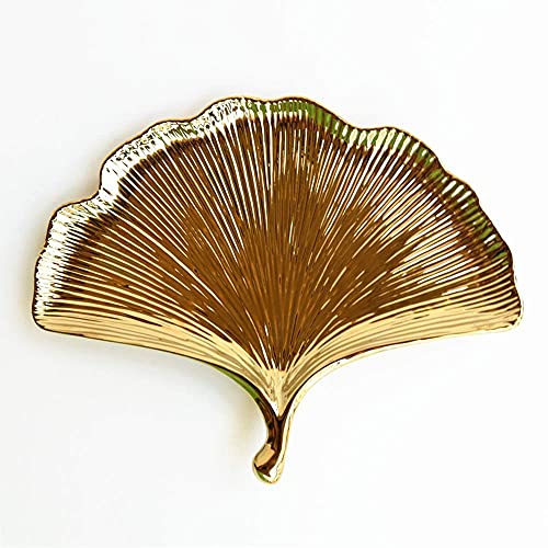 Plato de ginkgo de cerámica decorativo para organizar anillos en el tocador moderno 2