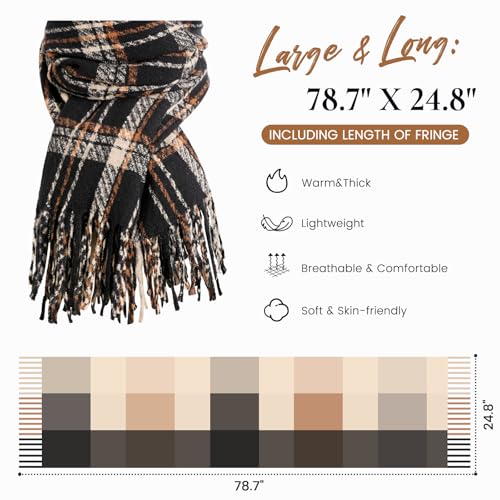 Winter Scarf for Women, Fashion Plaid Blanket Scarves with Fringe, Long Soft Scarf Shawl Wraps3