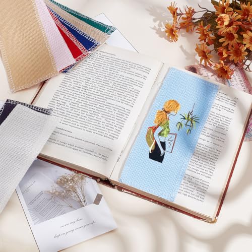 Image of arricraft 24 Pcs Blank Cross Stitch Bookmark, 14 Count Cloth Book Marker Colorful Cross Stitch with Embroidery Edge Rectangle Embroidery DIY Bookmark for Crosstitch Project 2.99x7.87inch(7.6x20cm)