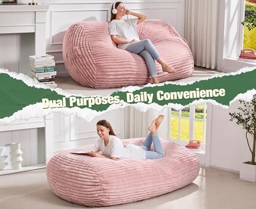 Image of Hobestluk 5FT Bean Bag Chairs Adult Bean Bag with Portable Handle Comfy Large Bean Bag Lounge Chair with Removable Cover for Living Room Bedroom (Stripe Pink, 5FT)