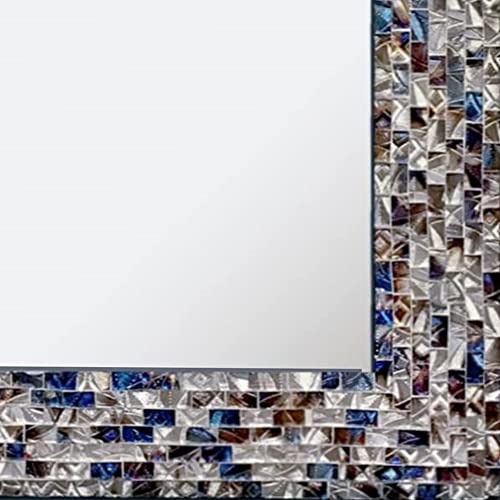 Multi-Colored & Silver, Luxe Mosaic Glass Framed Wall Mirror, Decorative Embossed Mosaic Rectangular Vanity Mirror / Accent Mirror (18" X 24") #TOP1