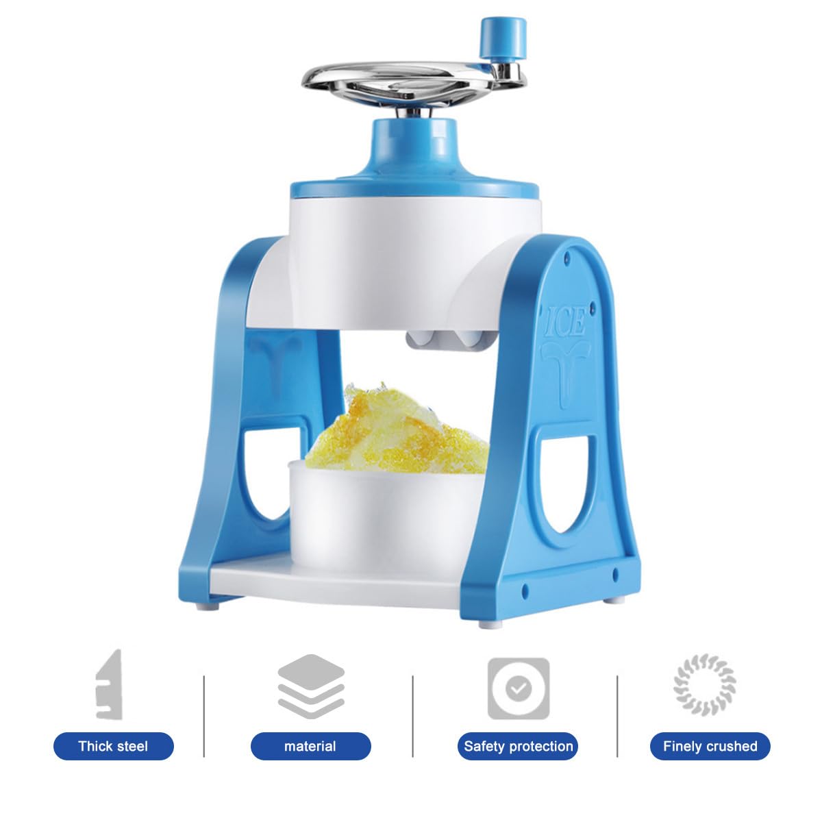 CALLARON Trituradora de Hielo Manual Azul para Casa, Mini Máquina para Hacer Granizados y Hielo Raspado, Desmontable y Fácil de Limpiar, Adecuado para Bebidas y Batidos de Verano