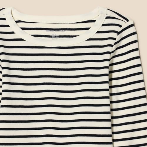 Amazon Essentials Camiseta Corta de canalé de Manga Larga para niñas pequeñas, Color Blanco y Negro, Rayas francesas, Talla 4T
