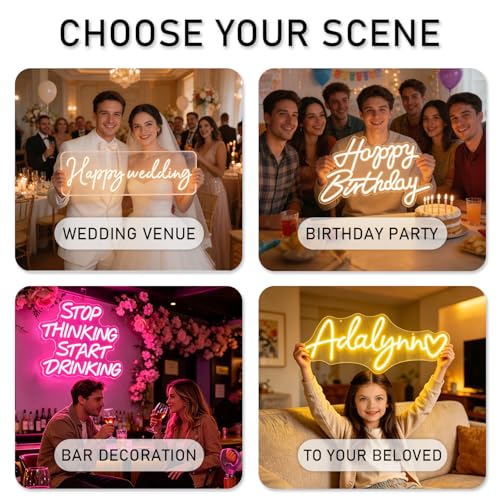 Image of Custom Neon Sign, Dimmable Name Logo Personalized Indoor Wall Decor Light | Custom names, logos, texts, fonts & colors, wall‑mount hardware, for bedroom, game room, wedding, birthday, commercial decor