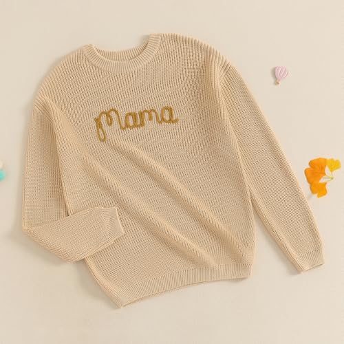 Mommy and Me Family Matching Sweaters Crew Neck Long Sleeve Fall Winter Warm Pullover Knitwear Outfits3