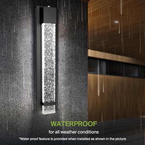 ASD LED 24" Bubble Glass Wall Light Fixture, Outdoor Dusk to Dawn Sconce | 3CCT, Waterproof, Photocell, ETL Listed | 12W 500LM 3000-5000K 120V | Exterior Lantern, Porch Lighting | Black by ASD - Used condition - Image 7