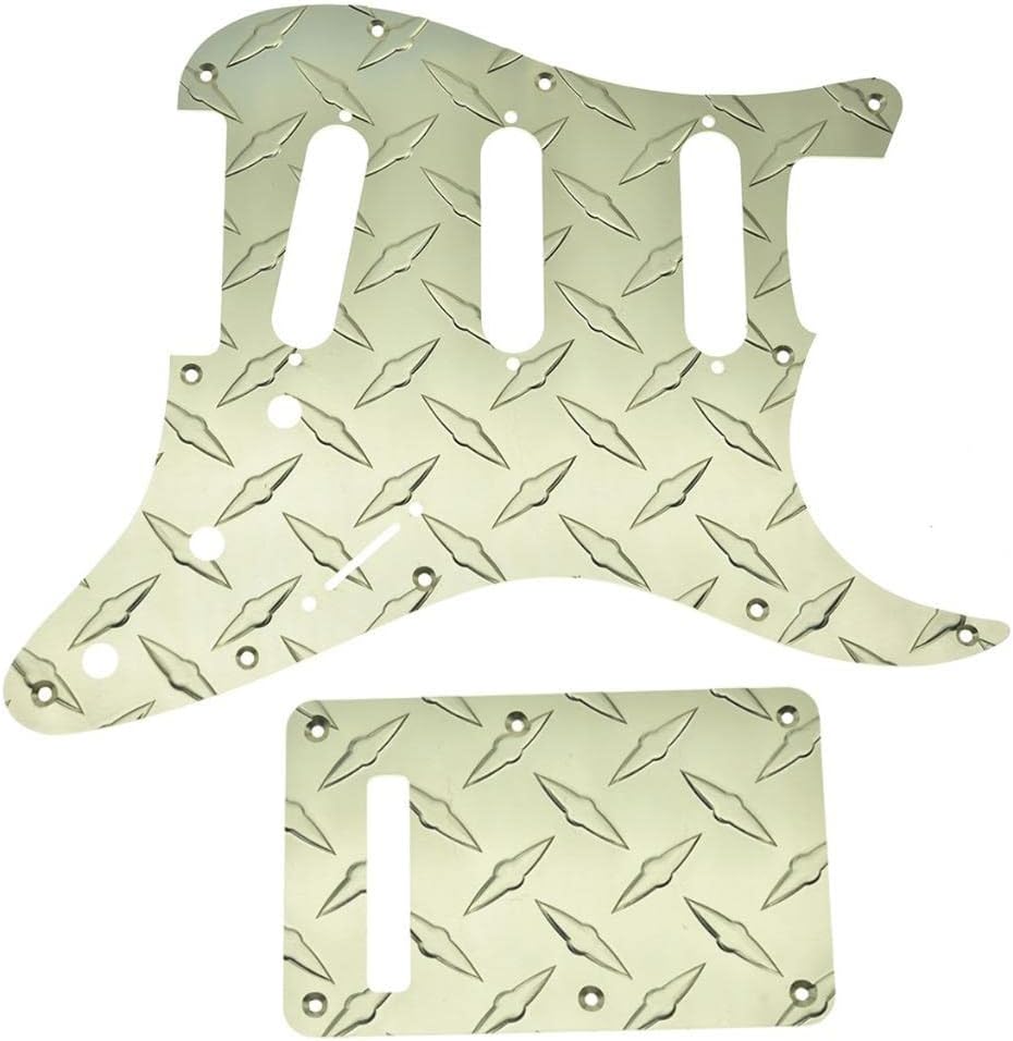 KAISH Premium Diamond Plate 11 Hole ST/Strat SSS Pickguard Aluminum Scratch Plate with Backplate Tremolo Trem Cover for American/Mexican FD Stratocaster Gold image 3