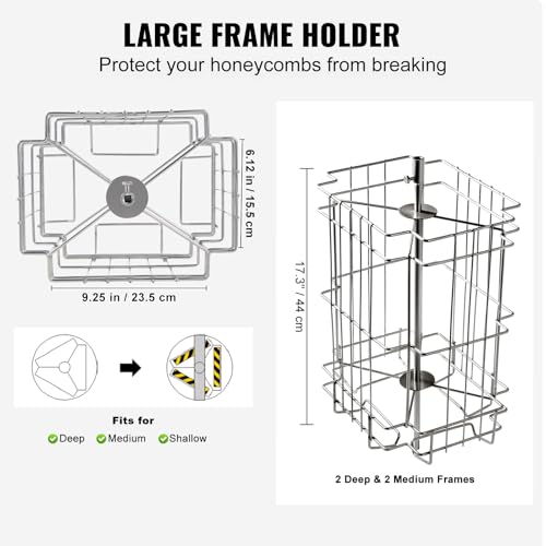 VEVOR Honey Extractor, 2/4 Frame Stainless Steel Manual Beekeeping Extraction, Honeycomb Drum Spinner with Transparent Lid, Apiary Centrifuge Equipment with Height Adjustable Stand, Silver - Image 4