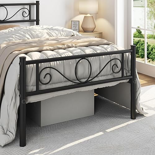 Yaheetech Bettrahmen 90 x 200 cm Metallbett mit Lattenrost Einzelbett/Doppelbett Gästebett Jugendbett mit Kopfteil für Schlafzimmer Gästezimmer Schwarz
