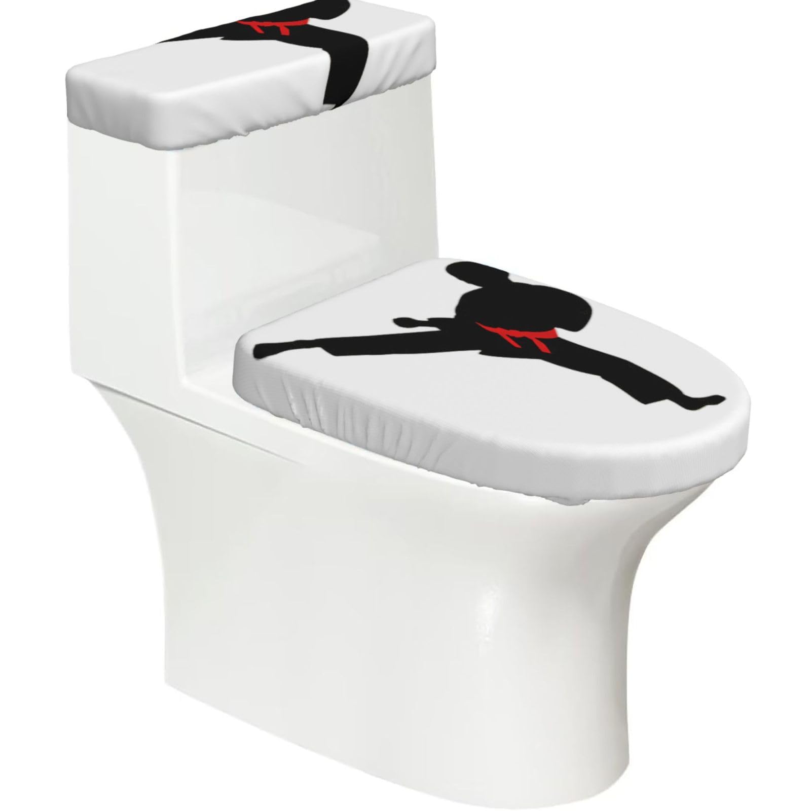 Karate Boy Vector Changeable Belt Color Print Bathroom Decor Toilet Lid Cover And Tank Covers, Restroom Accessories Fits Most Round