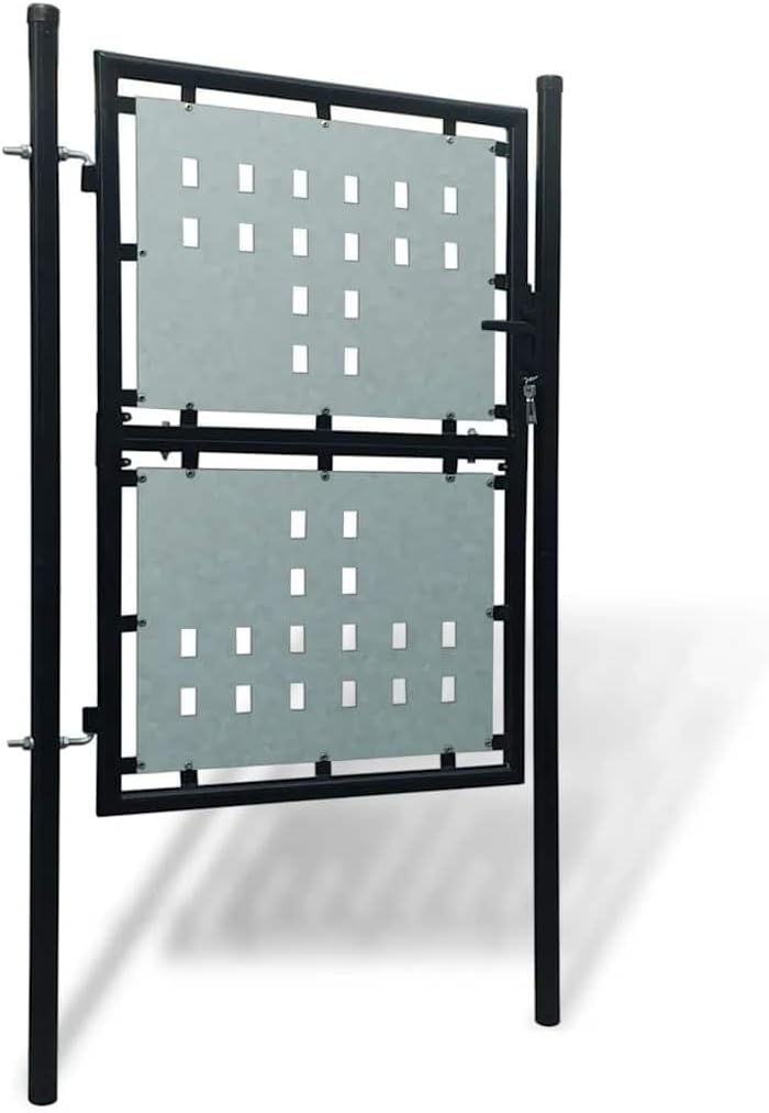 vidaXL Black Single Door Fence Gate - Heavy-Duty Steel Security Barrier with Lock and 3 Keys, Galvanized Reinforcement, Easy Installation for Garden, Patio, Terrace