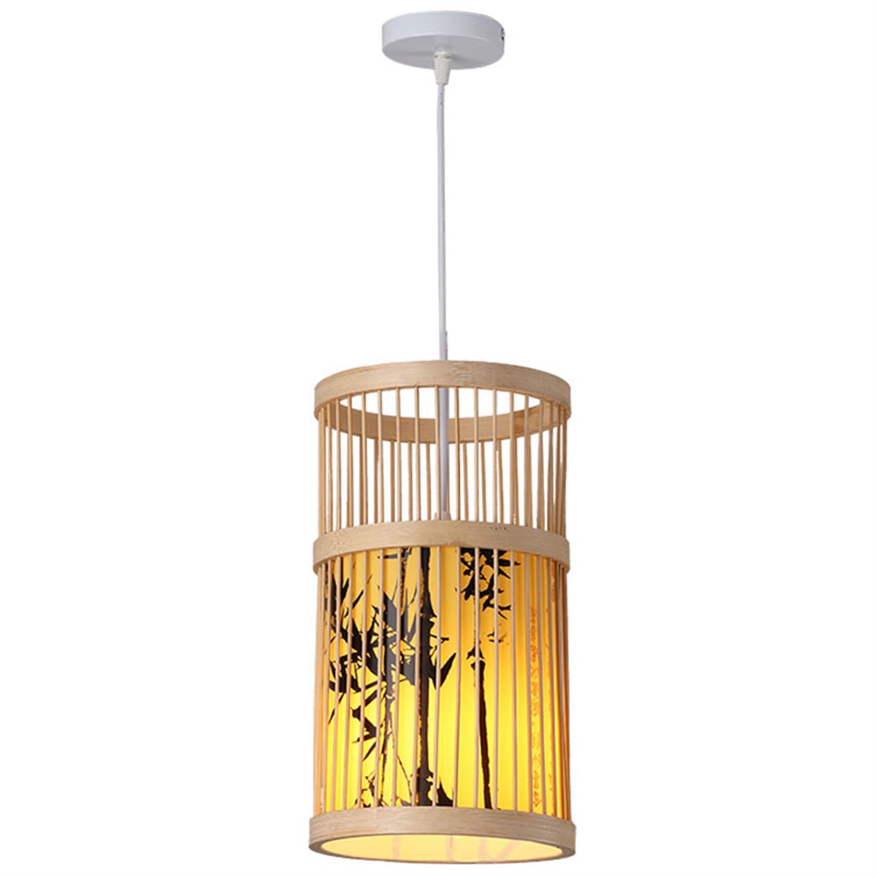 SHUANGZ Handmade Bamboo Cage Pendant Lamp Faux Parchment Lampshade Chinese Style Dining Room Decor Hanging Ceiling Chandelier E26 Socket for Master Bedroom,Bar Cafe Indoor Pendant Lamps