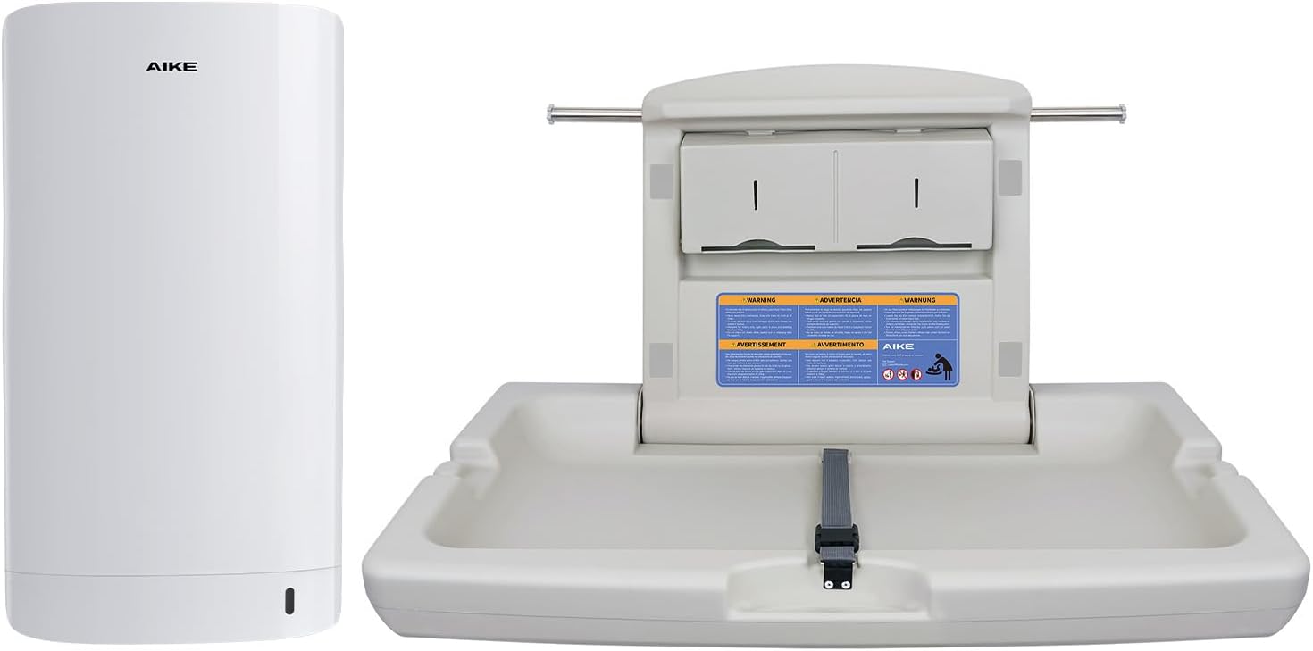 AIKE Hand Dryer and Baby Changing Table Bundle, White