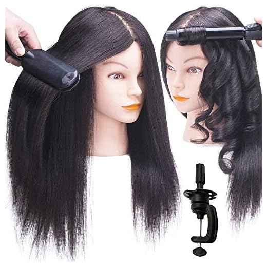 SOPHIRE 100% Real Hair Mannequin Head with Stand, Hairdressers' Practice Training Head and Cosmotology Doll Head for Hairstyling and Braid - Natural Black