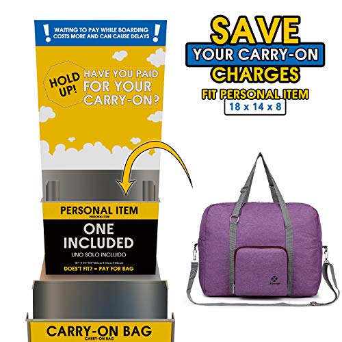 For Spirit Airlines Foldable Travel Duffel Bag Tote Carry on Luggage Sport Duffle for Women and Girls (Purple)