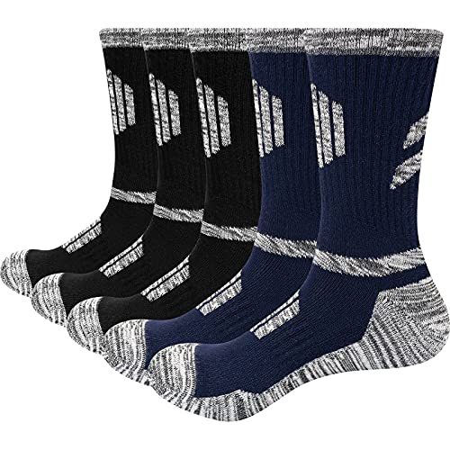 Yuedge 5 Pairs Men's Hiking Socks Performance Sports Cushion Crew Socks Breathable Cotton Socks For Men (Dark Blue/Black, Size 9-11) #TOP8