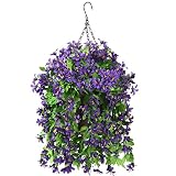 INQCMY Artificial Hanging Violet Flowers in Basket for Patio Garden Decor,Artificial Hanging Vine Pl