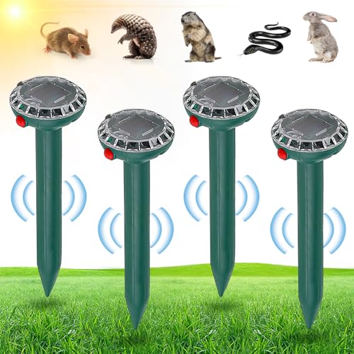 4 Piezas Ahuyentador de Topos, Ahuyentador de Ratas Solares, Repelente Serpientes Ultrasónicos, Impermeable Repelente de Topos para Jardin y Cámping, Anti Topos, Topillos, Serpientes (Verde)