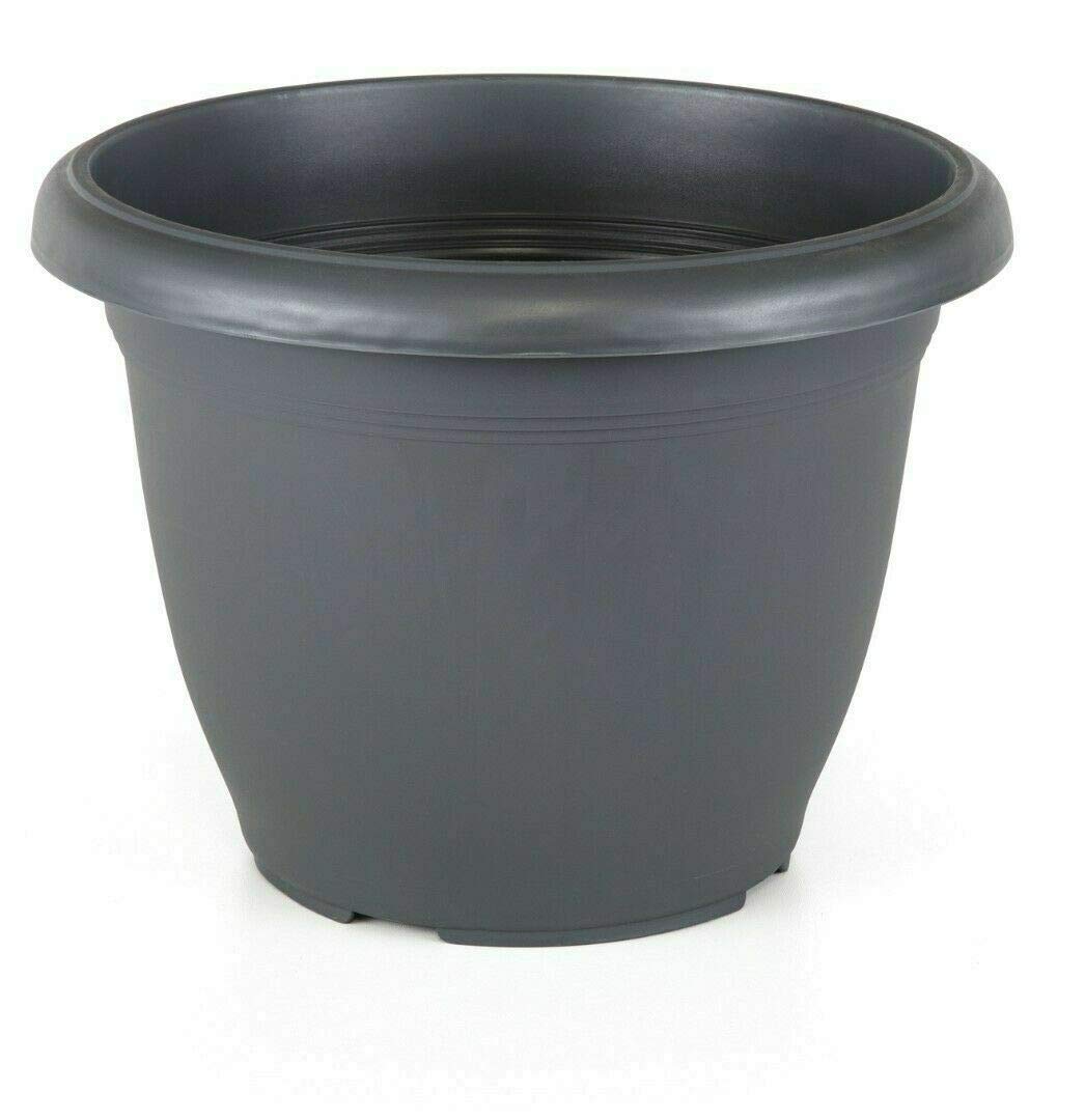 Tamersgifts Sets of 5 Plastic Round Garden Flower Plant Pot Planters (Anthracite, 36cm Diameter x 25cm Height)