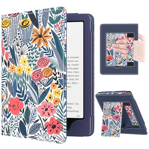 Image of MoKo Case for 7 inch /6.8 inch Kindle Paperwhite(12th /11th Gen-2024 /2021) and Kindle Paperwhite Signature Edition,Slim PU Shell Cover Case with Auto-Wake /Sleep for Kindle Paperwhite 2024, Blue Leaf Flower