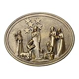 Framed Christmas Wall Art with Nativity Scene Indoor 3D, Vintage Wall Decor Christmas Manger Nativity Set Oval Resin for Bedroom Living Room Hallway