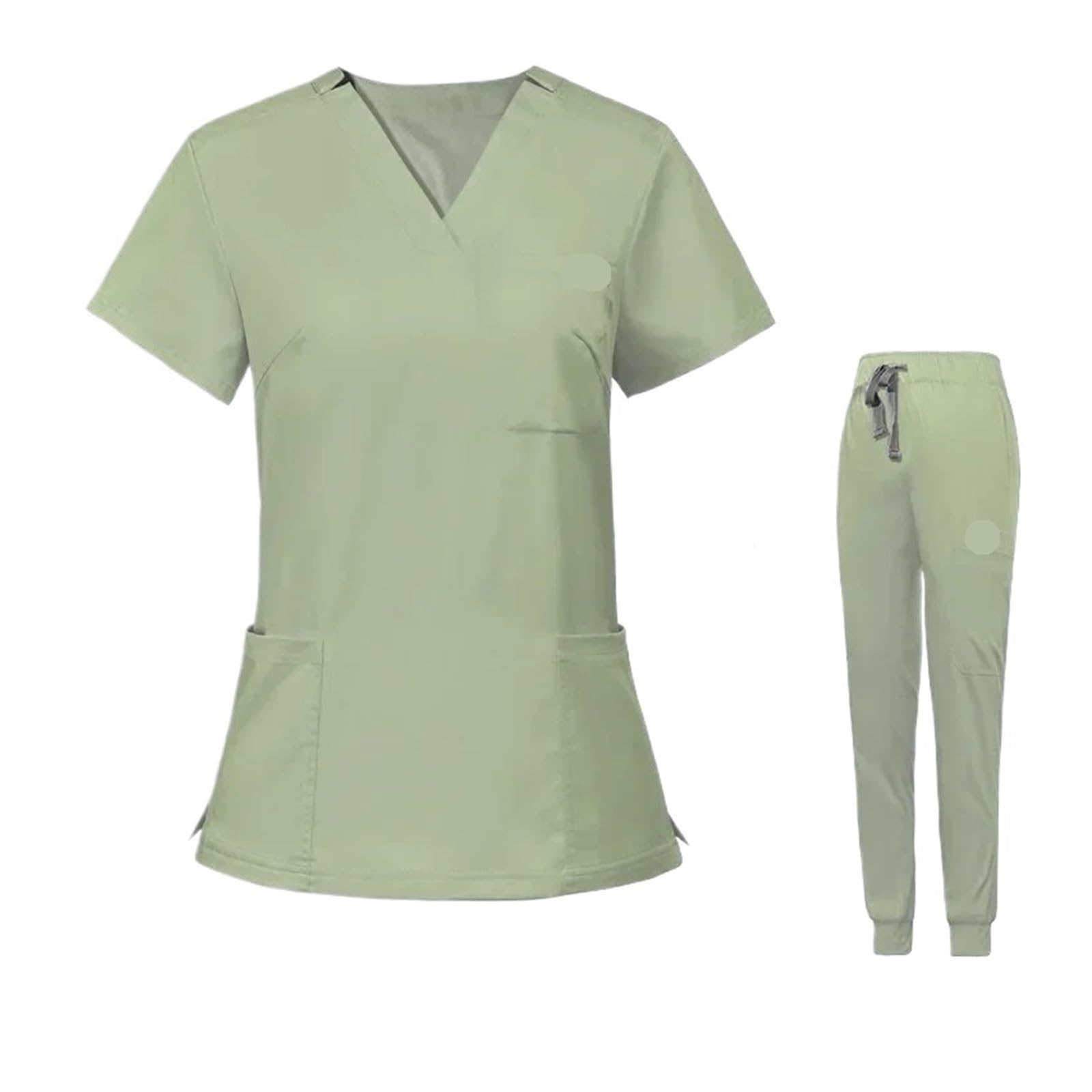 Kasacks Damen Pflege Verdicktes OP-Uniform-Set, Krankenschwester-Oberteil und -Hose, Stretch, kurzärmlig, mattiertes Anzug-Set(Green,XS)