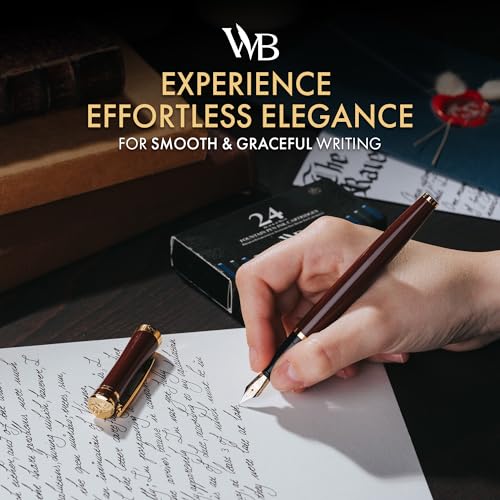 Image of Wordsworth & Black Luxury Fountain Pen Set for Writing, Medium Nib, Brown | Gift for Men & Women, Brass Body, 18K German Iridium, Calligraphy, Converter + 24 Ink Cartridges, Refillable, Leak-Free