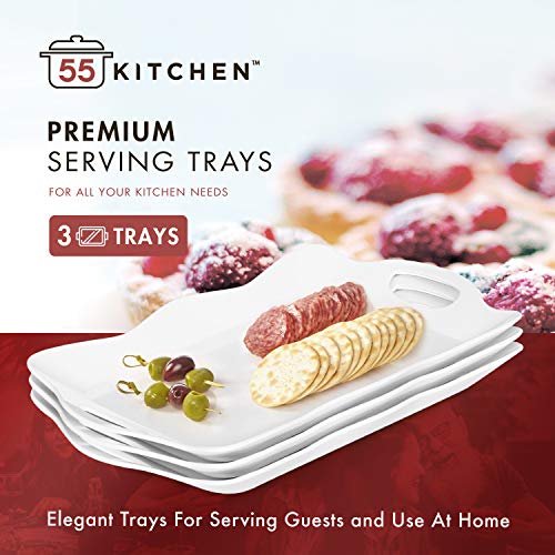 Premium Food Serving Trays (Set Of 3) By 55Kitchen Stackable Bpa-Free Plastic Tray Set - Dishwasher Safe Plastic Trays For Use At Home, Parties And Events - Acrylic Tray Set #TOP3