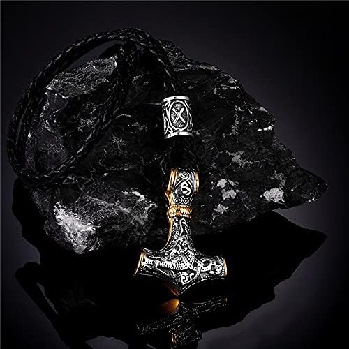 Miniatura 4 de Collar de amuleto de runa escandinava, martillo nórdico Mjolnir de martillo escandinavo, cadena de acero inoxidable, colgante de anclaje Vegvisir,