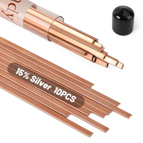 Image of 10 Sticks Brazing Rods BCuP-5 15% Silver Solder Copper Phosphor Alloys Welding Rods 0.050 inchx1 /8 inchx10 inchBrazing Rods for AC Refrigerators Pipe Gas