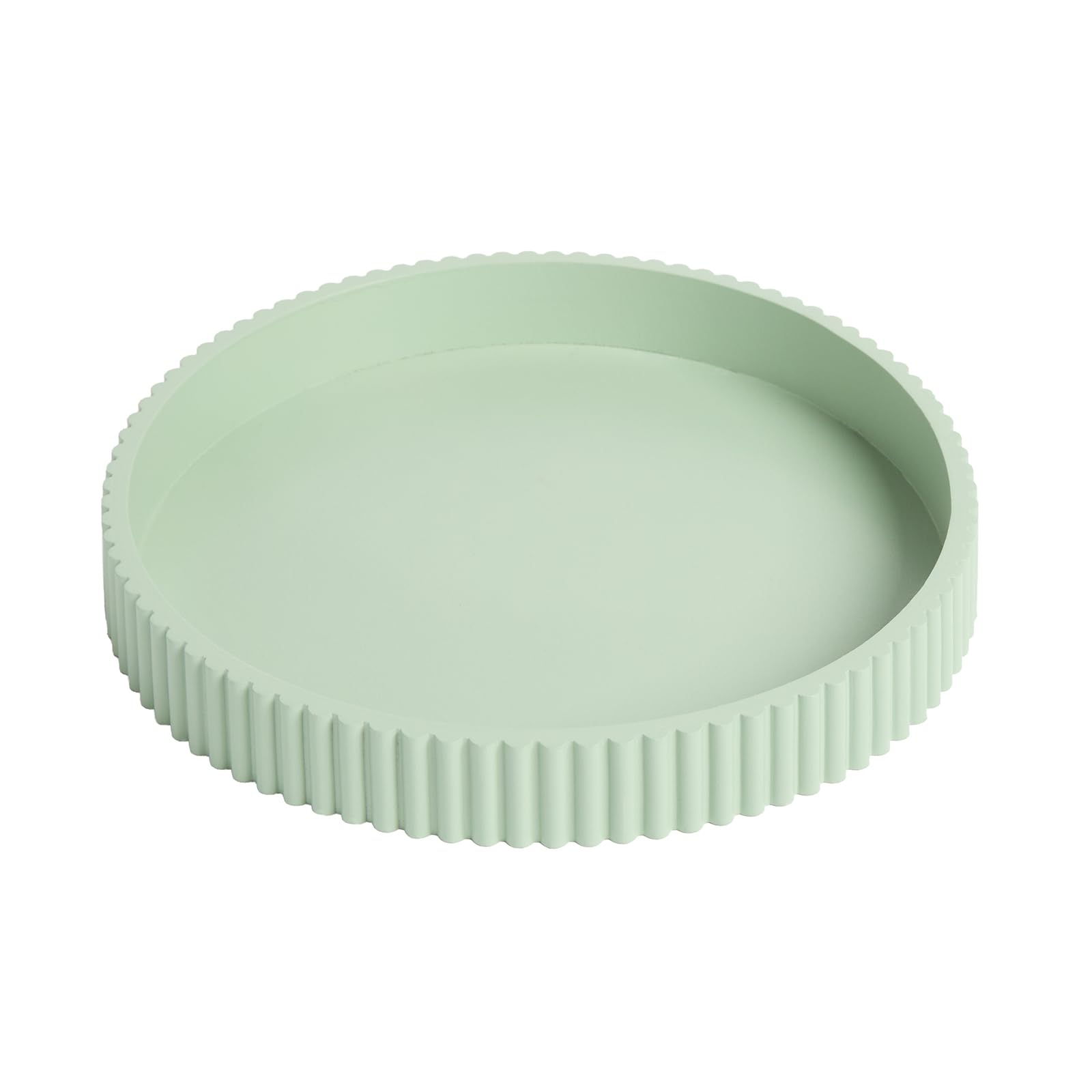 OHS Round Decorative Tray, Ribbed Coffee Table Tray Modern Bathroom Vanity Trays for Dresser Jewellery Toilet Tank Bedroom Kitchen Countertop Candle Holder Storage Organiser, Sage Green