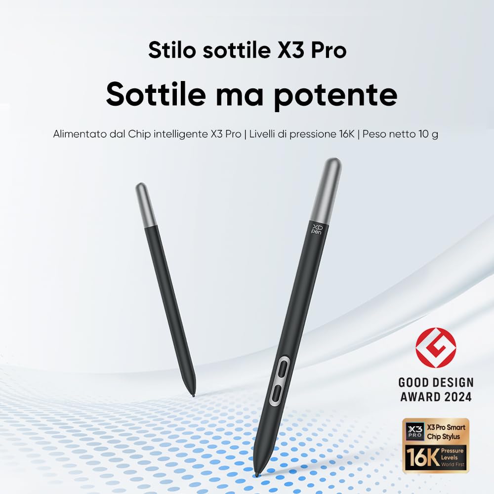 XPPen Penna PD51A, Stilo con chip intelligente X3 Pro, per Artist Pro 14 (2ª generazione), Artist Pro 16 (2ª generazione), Artist Pro 19 (2ª generazione) e Deco Pro MW/LW/XLW (2ª generazione).