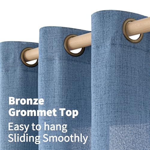 YoungsTex Denim Blue Linen Curtains 72 Inch Length for Living Room, Light Filtering Drapes Bronze Grommet Textured Privacy Ocean Decorative for Bedroom Window, 52 x 72 Inch, 2 Panels by YoungsTex - Used condition - Image 6