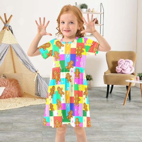 Emelivor Gingerbread Candy Star Girls Summer Dress Toddler Girl Short Sleeve Dress Casual Dresses for Girl,2T4